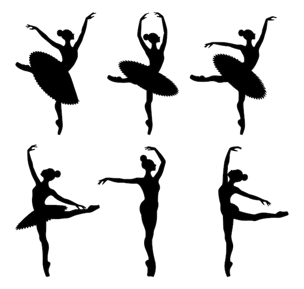 Conjunto de graciosas siluetas de bailarines de ballet ilustración vectorial