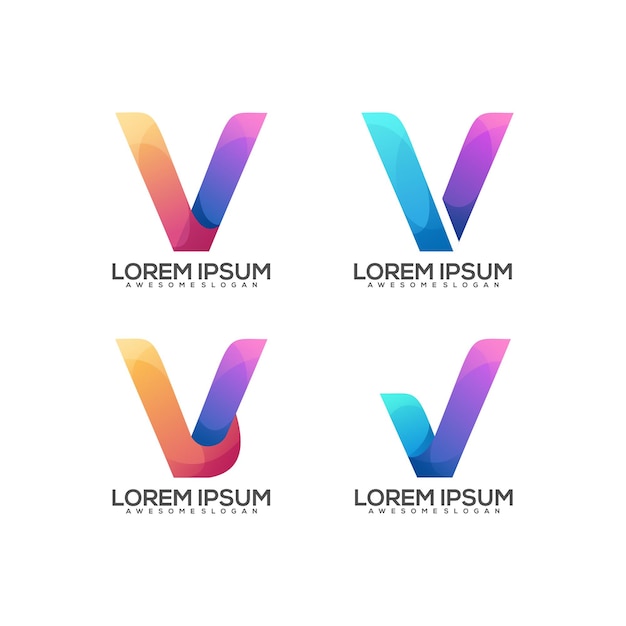 Conjunto de gradiente colorido del logotipo de la letra v