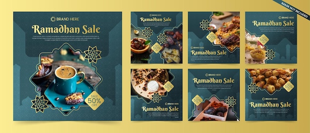 Conjunto de gradiente islámico ramdhan kareem iftar y venta de ied mubarak para publicaciones en redes sociales plantilla de instagram