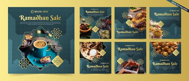 Conjunto de gradiente islámico ramdhan kareem iftar y venta de ied mubarak para publicaciones en redes sociales plantilla de instagram