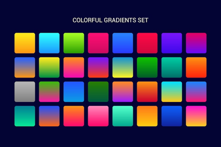 Vector un conjunto de gradientes de colores se muestra en un fondo oscuro.