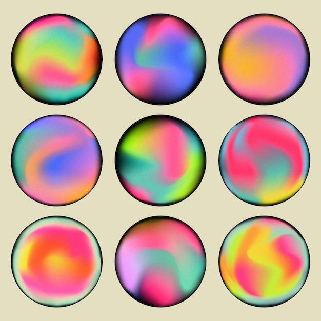 Conjunto de gradientes granulados de círculos vectoriales elemento de fondo holográfico