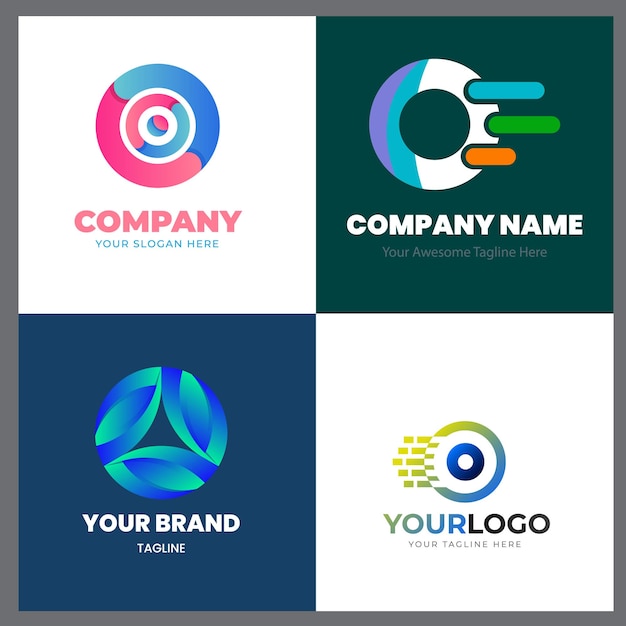 Conjunto de gradientes o colección de logotipos en blanco y negro