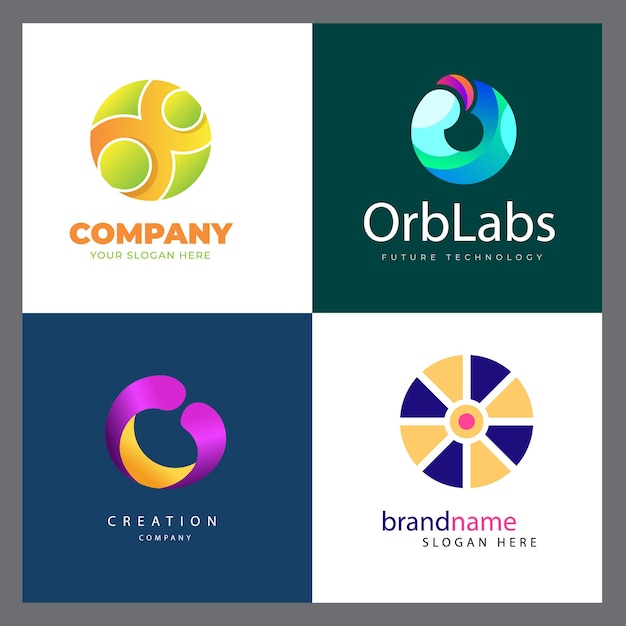 Conjunto de gradientes o colección de logotipos en blanco y negro