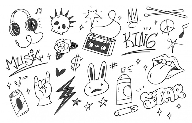 Conjunto de graffiti punk music doodle