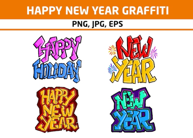 Vector conjunto de graffitis de la celebración del feliz año nuevo