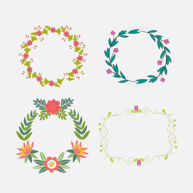 conjunto gráfico de bodas con flores corona floral estandarte ramos de flores colección