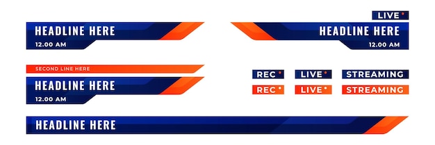 Conjunto gráfico de Broadcast News Lower Thirds Banner para televisión Video y canal de medios Estilo moderno simple y limpio Ilustración de barra aislada vectorial