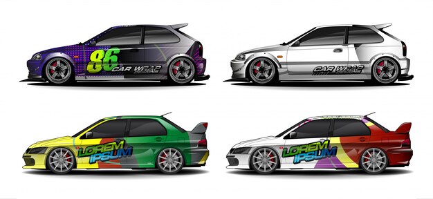 Conjunto de gráfico de envoltura de automóvil, fondo abstracto colorido para envoltura de automóvil y pegatina de vinilo - Vector Eps10