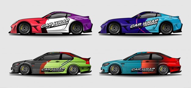 Conjunto de gráfico de envoltura de automóvil, fondo abstracto colorido para envoltura de automóvil y pegatina de vinilo - Vector Eps10
