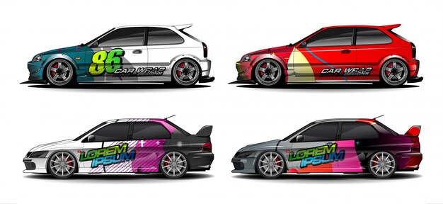 Conjunto de gráfico de envoltura de automóvil, fondo abstracto colorido para envoltura de automóvil y pegatina de vinilo - Vector Eps10