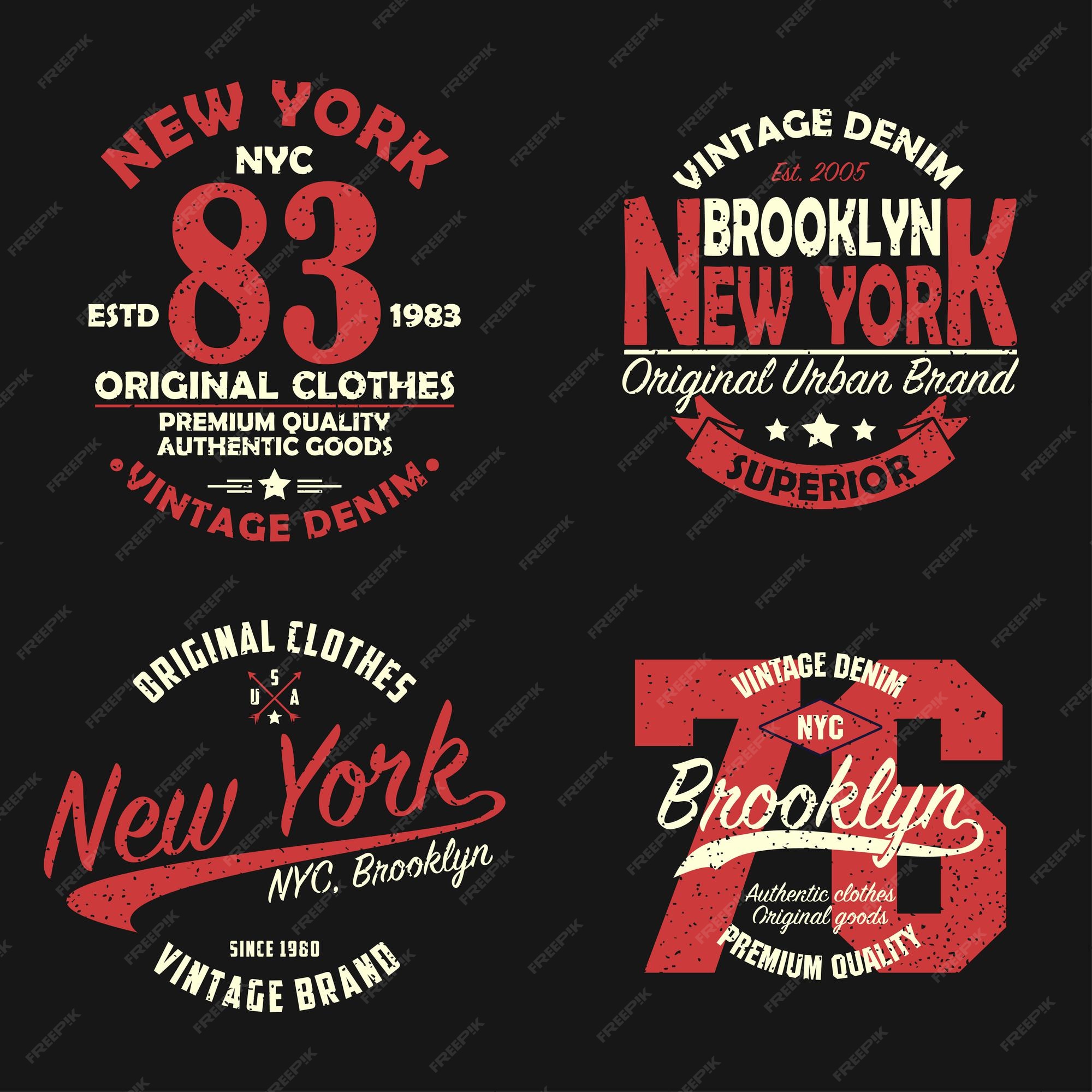 Conjunto de gráfico vintage la marca york brooklyn para camiseta diseño de ropa con grunge | Vector Premium