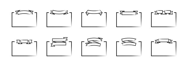 Conjunto de gráficos de banner de cinta en estilo plano Kit de signo de contorno de banner de texto