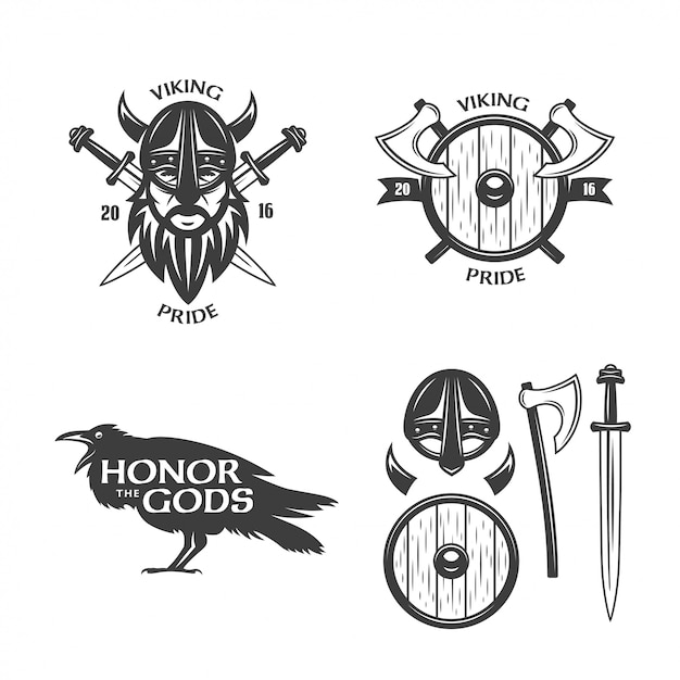 Vector conjunto de gráficos de camisetas relacionadas con viking