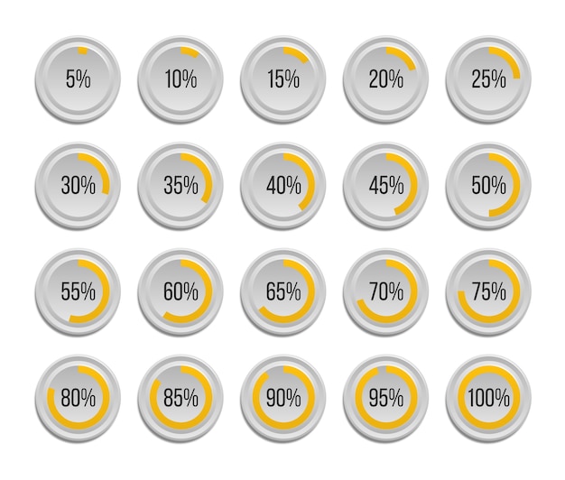 Conjunto de gráficos circulares de porcentaje infográfico aislado