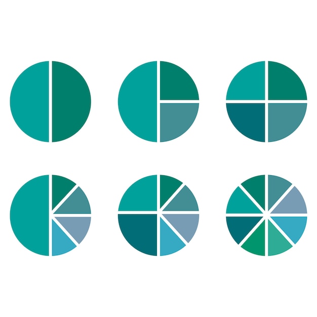 Conjunto de gráficos circulares vectoriales Teal y azul Íconos de datos estadísticos