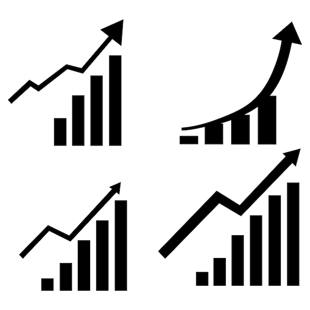 Conjunto de gráficos de crecimiento Gráfico de negocios con flecha Colección de gráficos de crecimiento Símbolo de crecimiento de ganancias