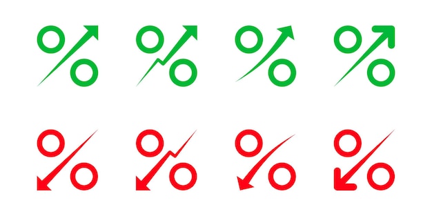 Conjunto de gráficos financieros icono tendencias de inversión con flechas verdes hacia arriba flecha que representa los porcentajes de ganancia