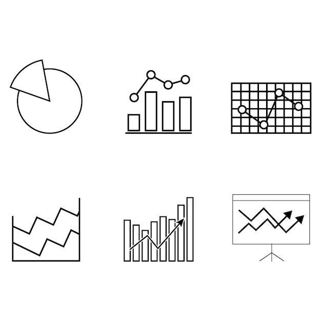 Conjunto de gráficos de líneas para las estadísticas y los informes empresariales