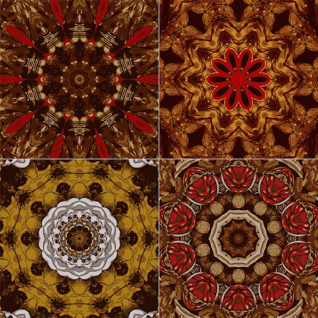 Conjunto de gráficos de papel tapiz de mandala de vector tribal abstracto de triángulos curvos