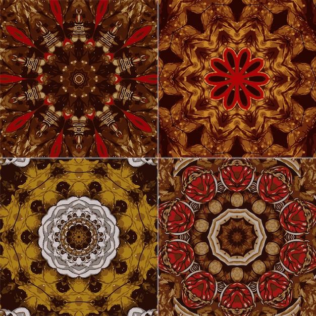 Conjunto de gráficos de papel tapiz de mandala de vector tribal abstracto de triángulos curvos