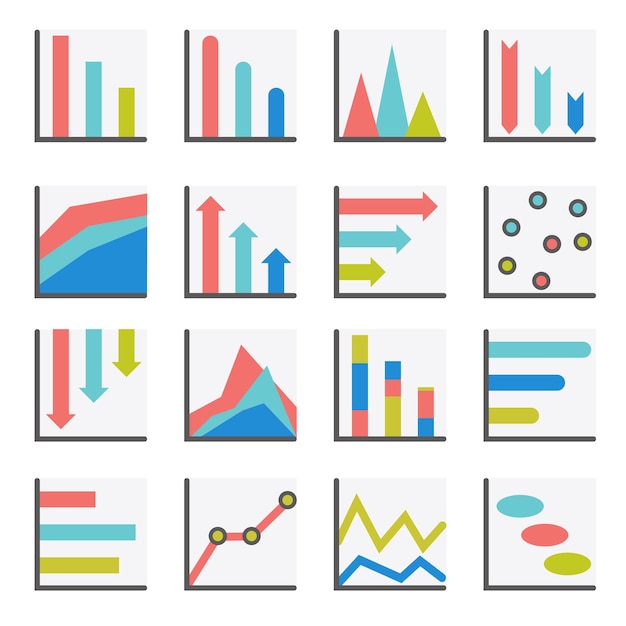 Conjunto de gráficos planos minimalistas gráficos diagramas infografía vector