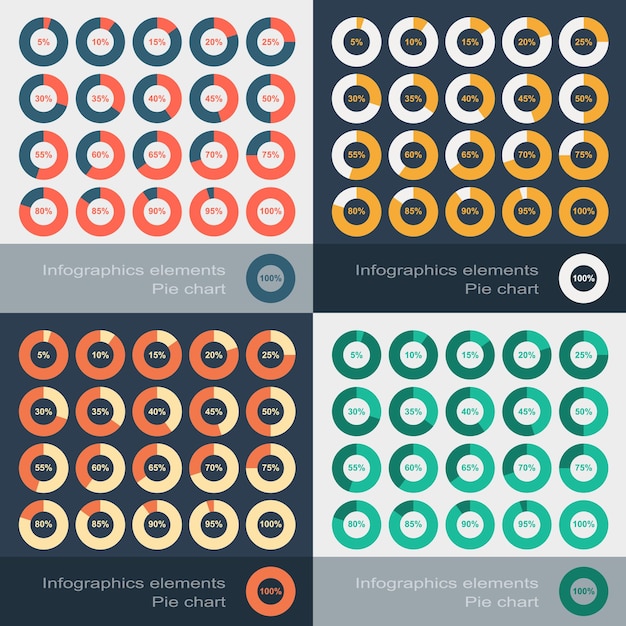 Conjunto de los gráficos segmentados redondos en estilo plano. Ilustración vectorial
