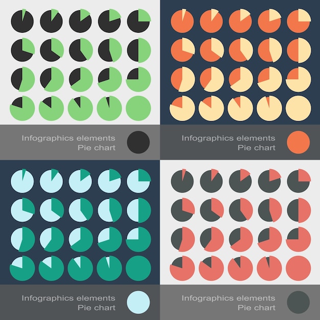 Conjunto de los gráficos segmentados redondos en estilo plano. Ilustración vectorial