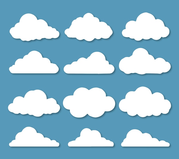 Conjunto de gráficos de tiempo y cielo con íconos de nubes simples