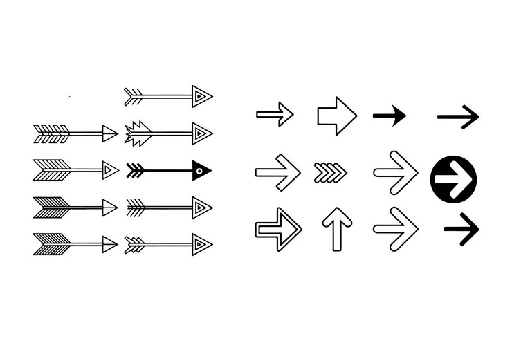 Vector conjunto de gráficos vectoriales de íconos de flecha para infografías y elementos de ui y diseño web