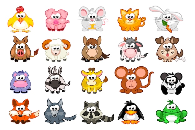 Vector conjunto grande de animales de dibujos animados lindo