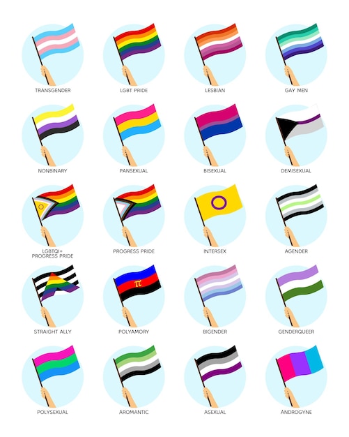 Vector conjunto grande de banderas de orgullo de identidad sexual lgbtq