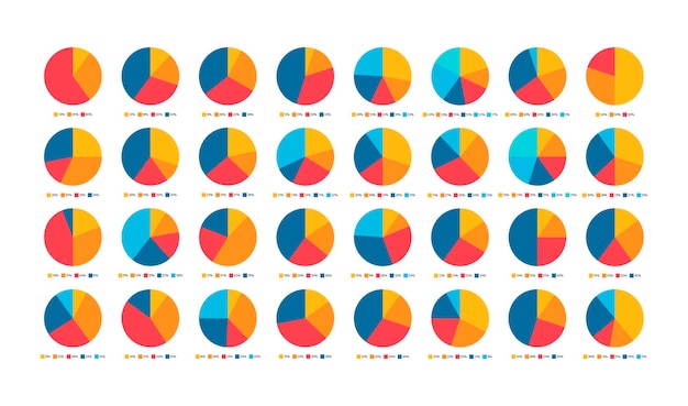 Conjunto grande de diagrama de círculo circular. ilustración vectorial Infografía circular para presentación empresarial.