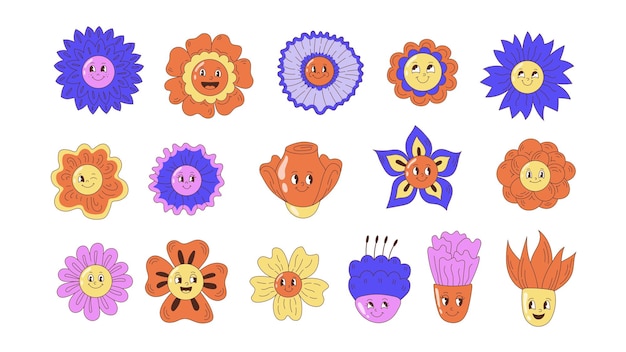 Conjunto grande de personajes de dibujos animados flor