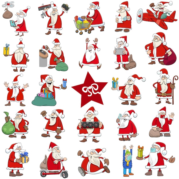 Conjunto grande de personajes de vacaciones de Navidad de Papá Noel de dibujos animados