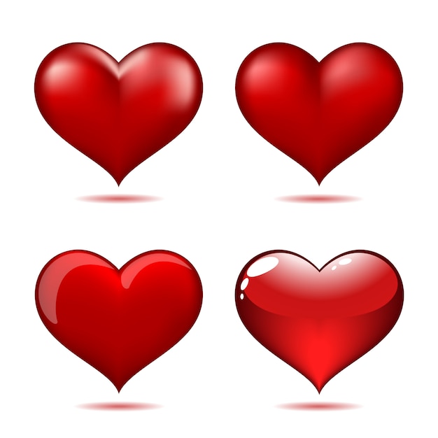 Conjunto de grandes corazones rojos