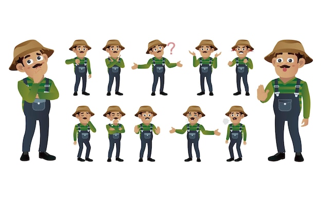 Conjunto de granjero con diferente emoción.
