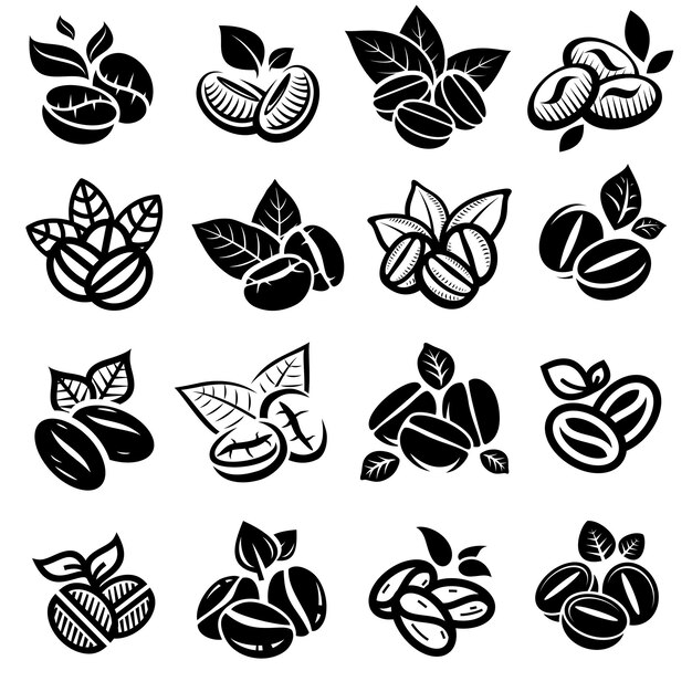 Conjunto de granos de café Colección icono café Vector