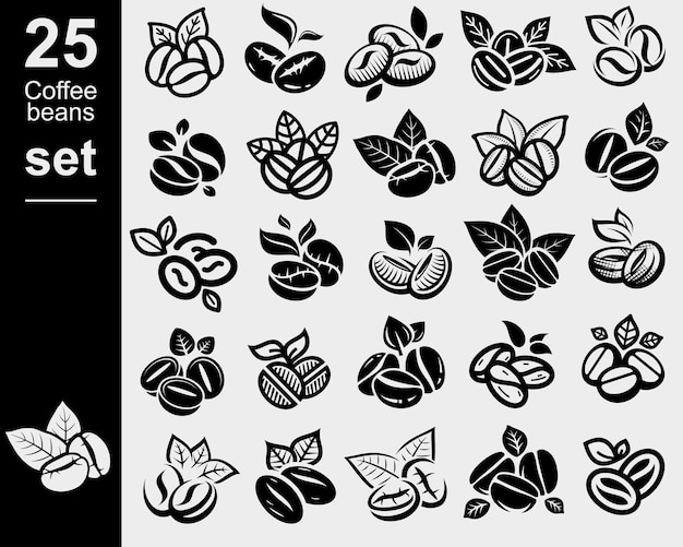 Conjunto de granos de café Colección icono café Vector