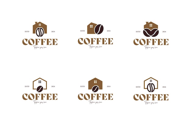 Conjunto de granos de café con diseño de logotipo de la casa idea de plantilla de ilustración vectorial