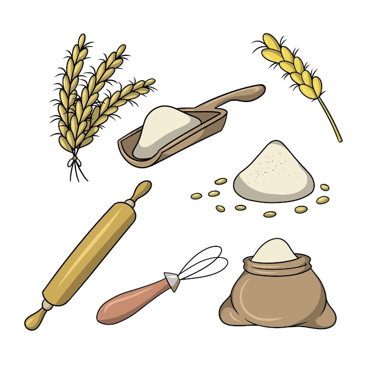 Vector un conjunto de granos de iconos de colores y su uso en la cocina de dibujos animados vectoriales