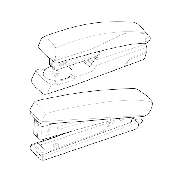 Conjunto de grapadora en estilo de vector de arte de línea aislado en grapadora de fondo blanco en estilo de vector de arte de línea para colorear libro