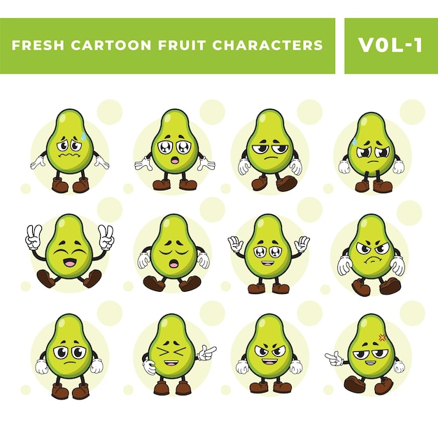 Conjunto gratuito de imágenes vectoriales de la mascota del aguacate