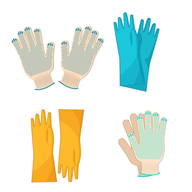 Vector conjunto de guantes de trabajo. guantes de tela y goma aislados