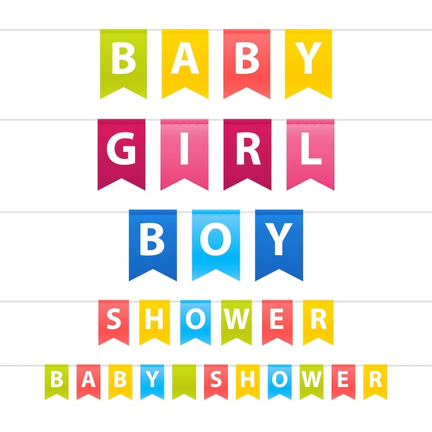 Conjunto de guirnalda de baby shower de niño y niña ondulada azul rosa con banderas.