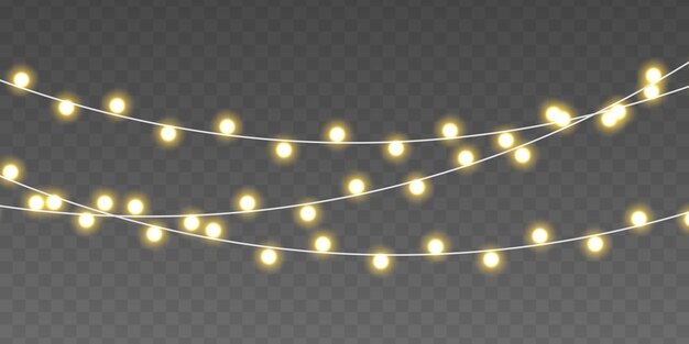 Conjunto de guirnalda de oro brillante de Navidad Bombillas de luz amarilla chispas de lámpara de neón led de Navidad chispas Vector