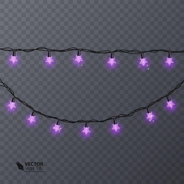 Vector conjunto de guirnaldas de colores con forma de estrellas.