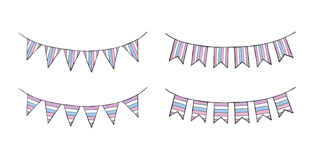 Conjunto de guirnaldas coloridas Bandera del orgullo intersexual Feliz día del orgullo Comunidad LGBTQIA Mes del orgullo Vector dibujado a mano doodle para carteles pegatinas tarjetas de logotipo