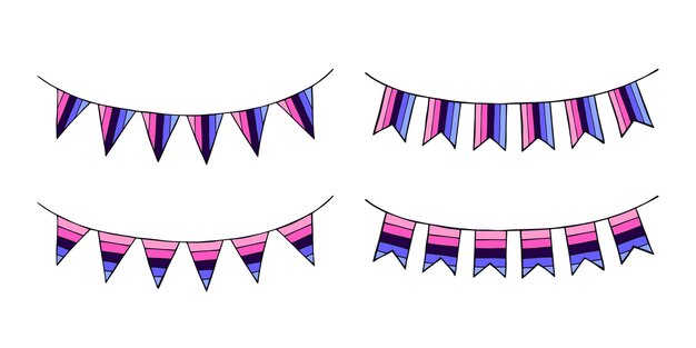 Conjunto de guirnaldas coloridas Bandera del orgullo omnisexual Feliz día del orgullo de la comunidad LGBTQIA Mes del orgullo Vector dibujado a mano doodle para carteles pegatinas tarjetas de logotipo