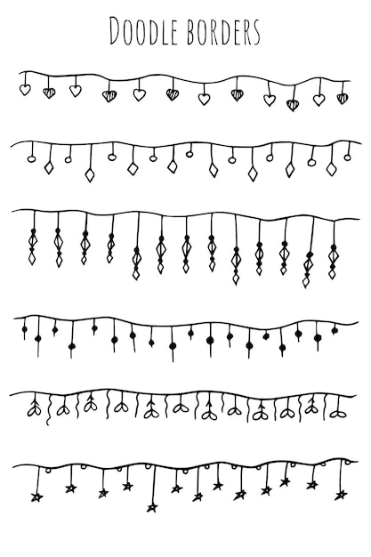 Conjunto de guirnaldas de croquis dibujados a mano con estrellas y bombillas Ilustración vectorial